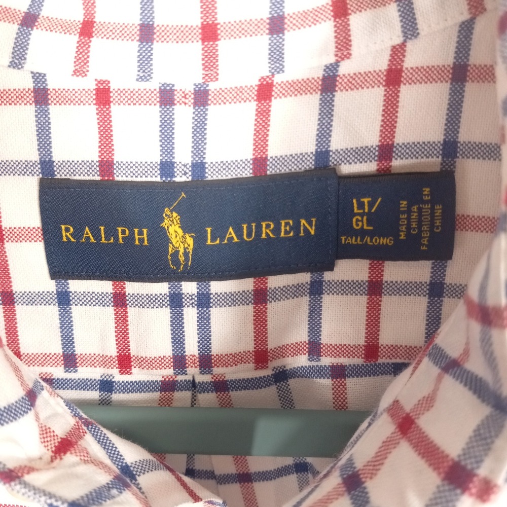 Ralph Lauren Mens LT Tall Red Blue Tattersall Check Button Down Shirt Cotton - Picture 3 of 7